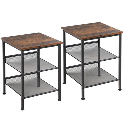 Dreamade Stable Metal Frame Easy Assembly Accent Wood Look Printer Table Bedroom Nightstand(1,Black&Rustic Brown)