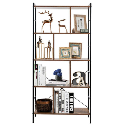 4-Tier Bookshelf, Industrial Style Bookcase with Metal Frame (Rustic Brown) - Dreamadeus