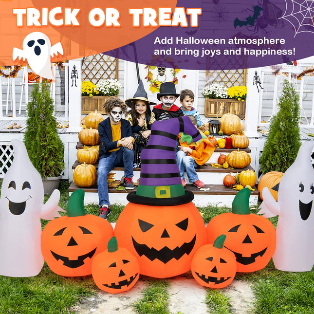 DREAMADE 9FT Wide Halloween Inflatable 5 Pumpkin & 2 Friendly Ghosts