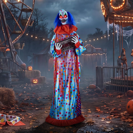 DREAMADE 5.6 FT Halloween Sound Activated Animatronic Clown with Sign
