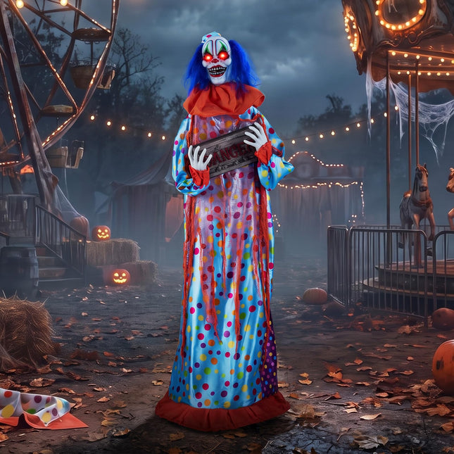 DREAMADE 5.6 FT Halloween Sound Activated Animatronic Clown with Sign