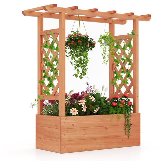 DREAMADE Raised Garden Bed with Trellis, Vertical Garden Planter w/Drainage Holes for Climbing Vines Roses Tomatoes