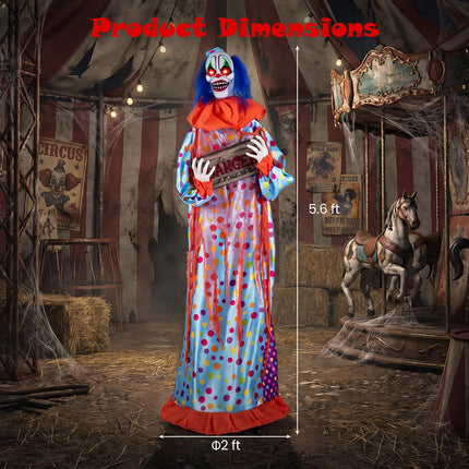 DREAMADE 5.6 FT Halloween Sound Activated Animatronic Clown with Sign