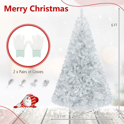 DREAMADE 6/7.5 FT Silver Tinsel Christmas Tree Metallic Artificial Decoration