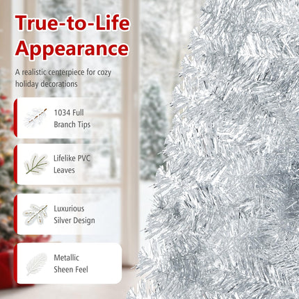 DREAMADE 6/7.5 FT Silver Tinsel Christmas Tree Metallic Artificial Decoration