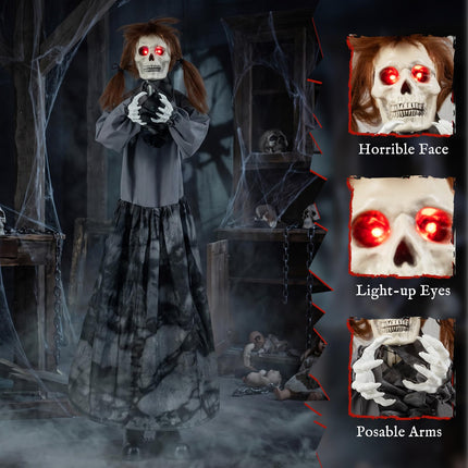 DREAMADE Animatronics 4FT Pop-Up Halloween Scary Girl Sound-Activated Prop