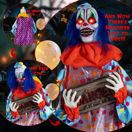 DREAMADE 5.6 FT Halloween Sound Activated Animatronic Clown with Sign