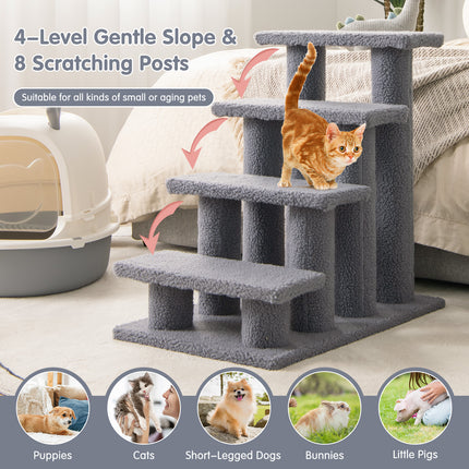 DREAMADE 4-Step Cat Stairs, Upholstered Pet Ladder, Grey