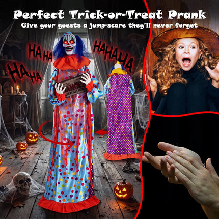 DREAMADE 5.6 FT Halloween Sound Activated Animatronic Clown with Sign