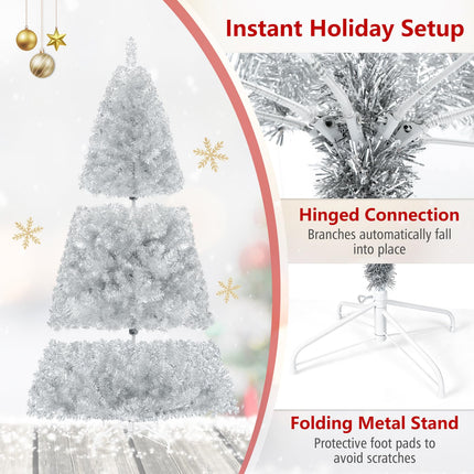 DREAMADE 6/7.5 FT Silver Tinsel Christmas Tree Metallic Artificial Decoration