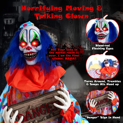 DREAMADE 5.6 FT Halloween Sound Activated Animatronic Clown with Sign