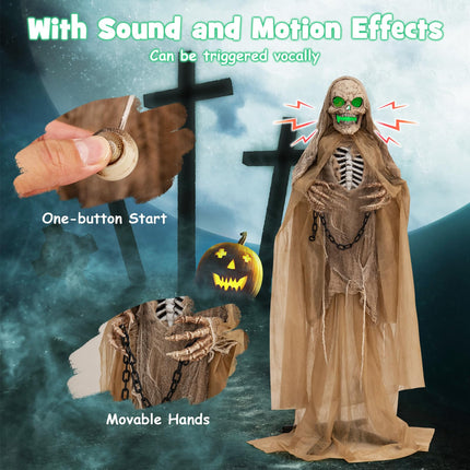 DREAMADE 5.6FT Halloween Animated Grim Reaper Swinging Chain Hands