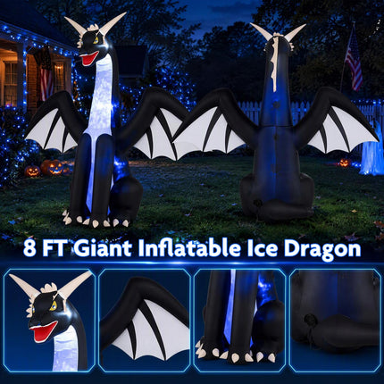 DREAMADE 8FT Large-Size Lighted Halloween Inflatable Ice Dragon