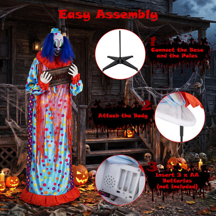 DREAMADE 5.6 FT Halloween Sound Activated Animatronic Clown with Sign