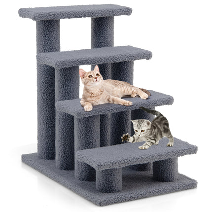 DREAMADE 4-Step Cat Stairs, Upholstered Pet Ladder, Grey