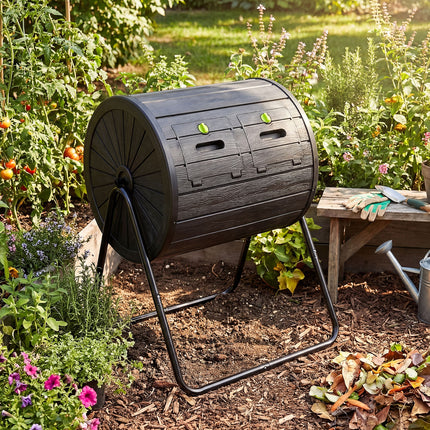 DREAMADE 37.5 Gallon Compost Bin, Dual Chamber Tumbler Composter, Black