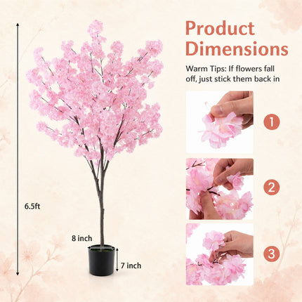 DREAMADE 6.5FT Artificial Cherry Blossom Tree, Faux Sakura Tree w/ 900 Pink Flowers