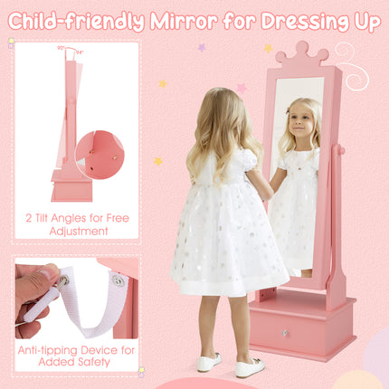 DREAMADE Free Standing Jewelry Armoire Cabinet, 40”/44.5" Jewelry Organizer w/Full Length Mirror