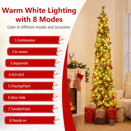 DREAMADE 7 FT Pre-Lit Pencil Christmas Tree, Artificial Xmas Tree