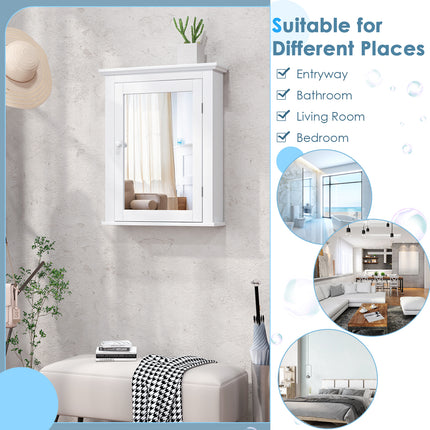 DREAMADE Mirrored Wall Mount Cabinet, Bathroom Storage Cabinet with Adjustable Shelf & HD Mirror