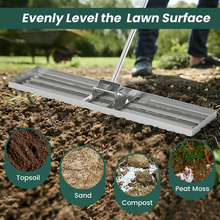 DREAMADE Lawn Leveling Rake, 30"/36"/42" x 10" Professional Grade Soil Distribution Rake w/67 Ergonomic Handle