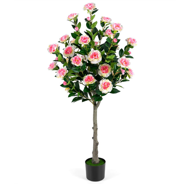 Dreamade 50.5" Artificial Camellia Tree with 27 Camellia Blossoms | Realistic Fake Potted Floral Tree