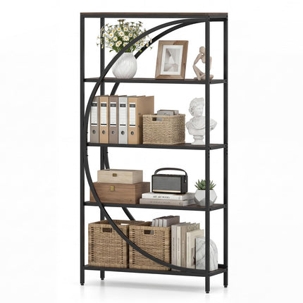 Dreamade 65" Tall Industrial Etagere Bookcase with Half-Moon Shape for Living Room and Home Office