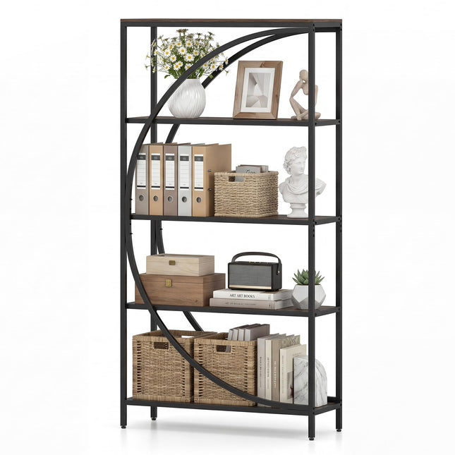 Dreamade 65" Tall Industrial Etagere Bookcase with Half-Moon Shape for Living Room and Home Office