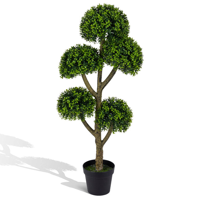 Dreamade 46" Artificial Boxwood Topiary Tree with 5 Ball-Shaped Topiaries