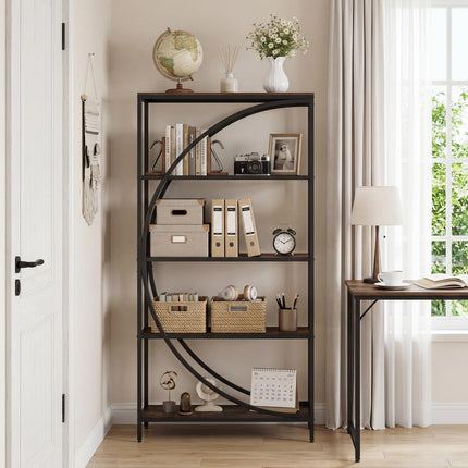 Dreamade 65" Tall Industrial Etagere Bookcase with Half-Moon Shape for Living Room and Home Office