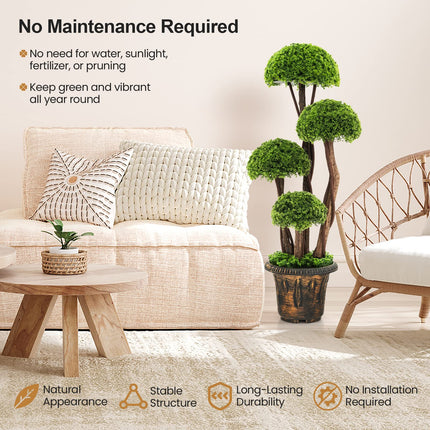 Dreamade 3 FT Artificial Cypress Topiary Ball Tree Faux Greenery Plant with Cement-Filled Planter (1/2 Pack)