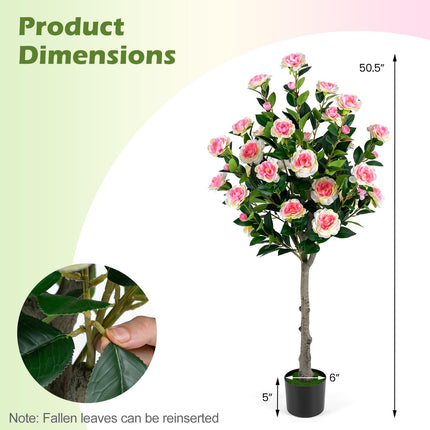 Dreamade 50.5" Artificial Camellia Tree with 27 Camellia Blossoms | Realistic Fake Potted Floral Tree