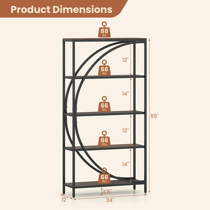Dreamade 65" Tall Industrial Etagere Bookcase with Half-Moon Shape for Living Room and Home Office