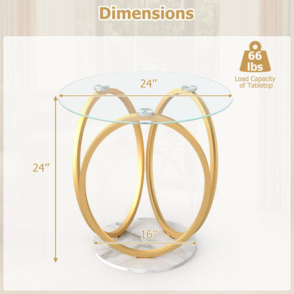 Dreamade Round Faux Marble Sofa Couch Side Table with Tempered Glass Tabletop (1/2)