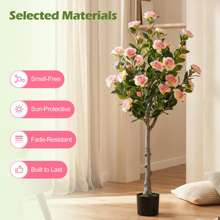 Dreamade 50.5" Artificial Camellia Tree with 27 Camellia Blossoms | Realistic Fake Potted Floral Tree