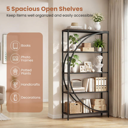 Dreamade 65" Tall Industrial Etagere Bookcase with Half-Moon Shape for Living Room and Home Office