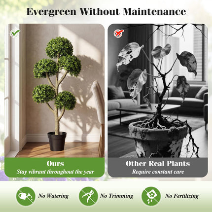 Dreamade 46" Artificial Boxwood Topiary Tree with 5 Ball-Shaped Topiaries