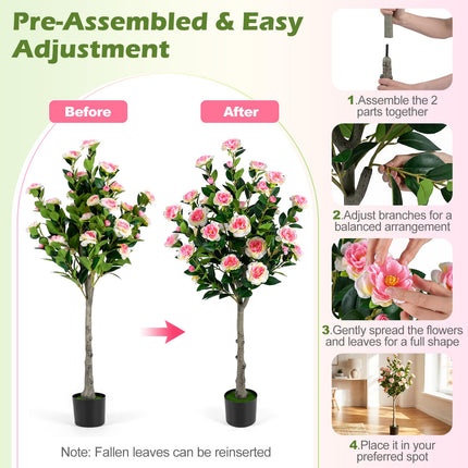 Dreamade 50.5" Artificial Camellia Tree with 27 Camellia Blossoms | Realistic Fake Potted Floral Tree