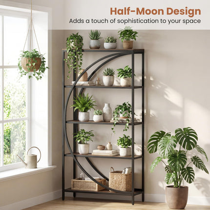 Dreamade 65" Tall Industrial Etagere Bookcase with Half-Moon Shape for Living Room and Home Office
