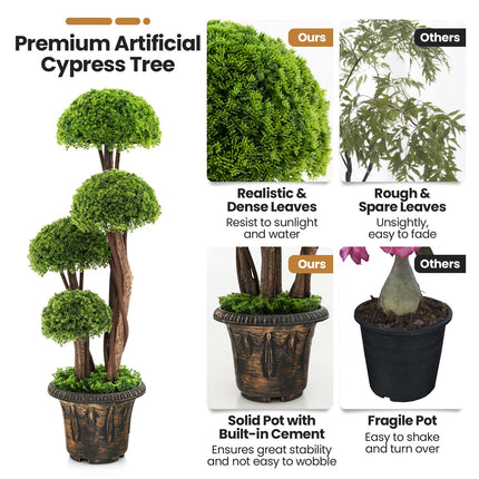 Dreamade 3 FT Artificial Cypress Topiary Ball Tree Faux Greenery Plant with Cement-Filled Planter (1/2 Pack)