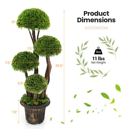 Dreamade 3 FT Artificial Cypress Topiary Ball Tree Faux Greenery Plant with Cement-Filled Planter (1/2 Pack)