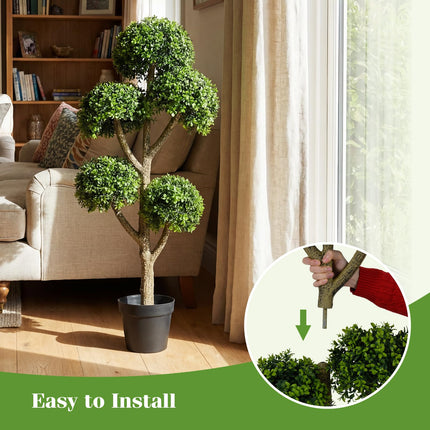 Dreamade 46" Artificial Boxwood Topiary Tree with 5 Ball-Shaped Topiaries