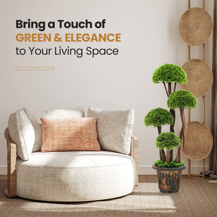 Dreamade 3 FT Artificial Cypress Topiary Ball Tree Faux Greenery Plant with Cement-Filled Planter (1/2 Pack)