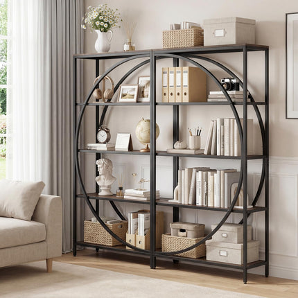 Dreamade 65" Tall Industrial Etagere Bookcase with Half-Moon Shape for Living Room and Home Office