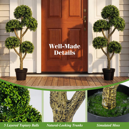 Dreamade 46" Artificial Boxwood Topiary Tree with 5 Ball-Shaped Topiaries