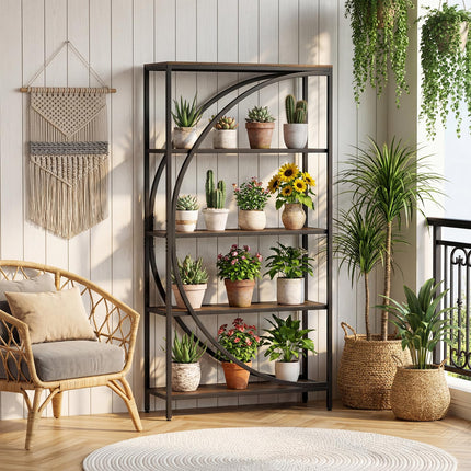 Dreamade 65" Tall Industrial Etagere Bookcase with Half-Moon Shape for Living Room and Home Office