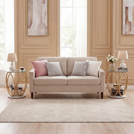 Dreamade Round Faux Marble Sofa Couch Side Table with Tempered Glass Tabletop (1/2)