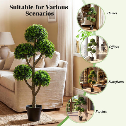 Dreamade 46" Artificial Boxwood Topiary Tree with 5 Ball-Shaped Topiaries
