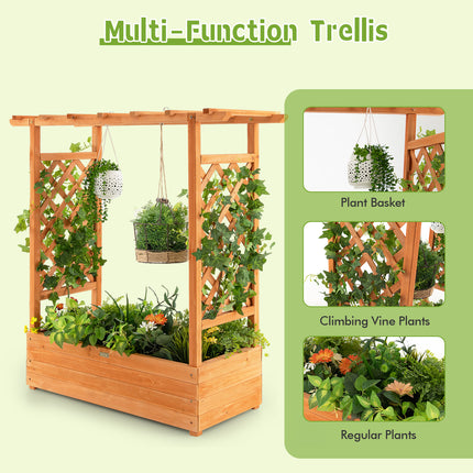 DREAMADE Raised Garden Bed with Trellis, Vertical Garden Planter w/Drainage Holes for Climbing Vines Roses Tomatoes