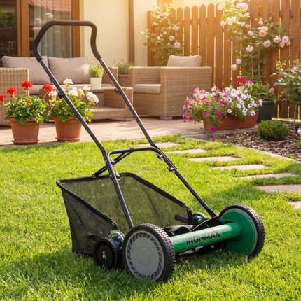 DREAMADE Manual Reel Mower, 18" Push Reel Lawn Mower, Green